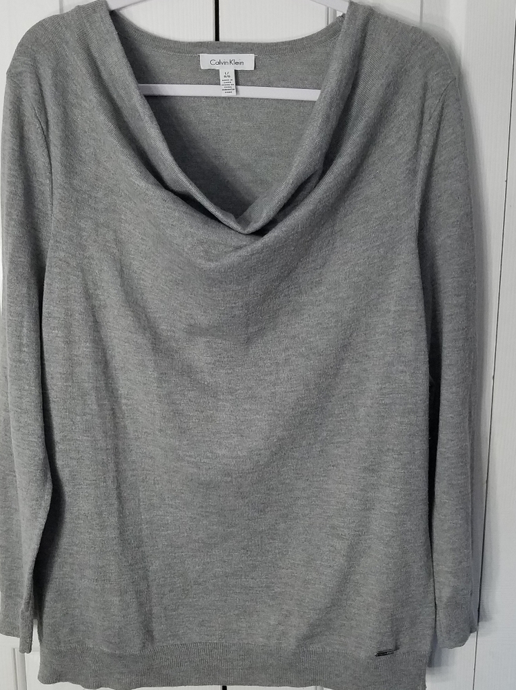 NWOT C Klein grey cowl neck sweater Large